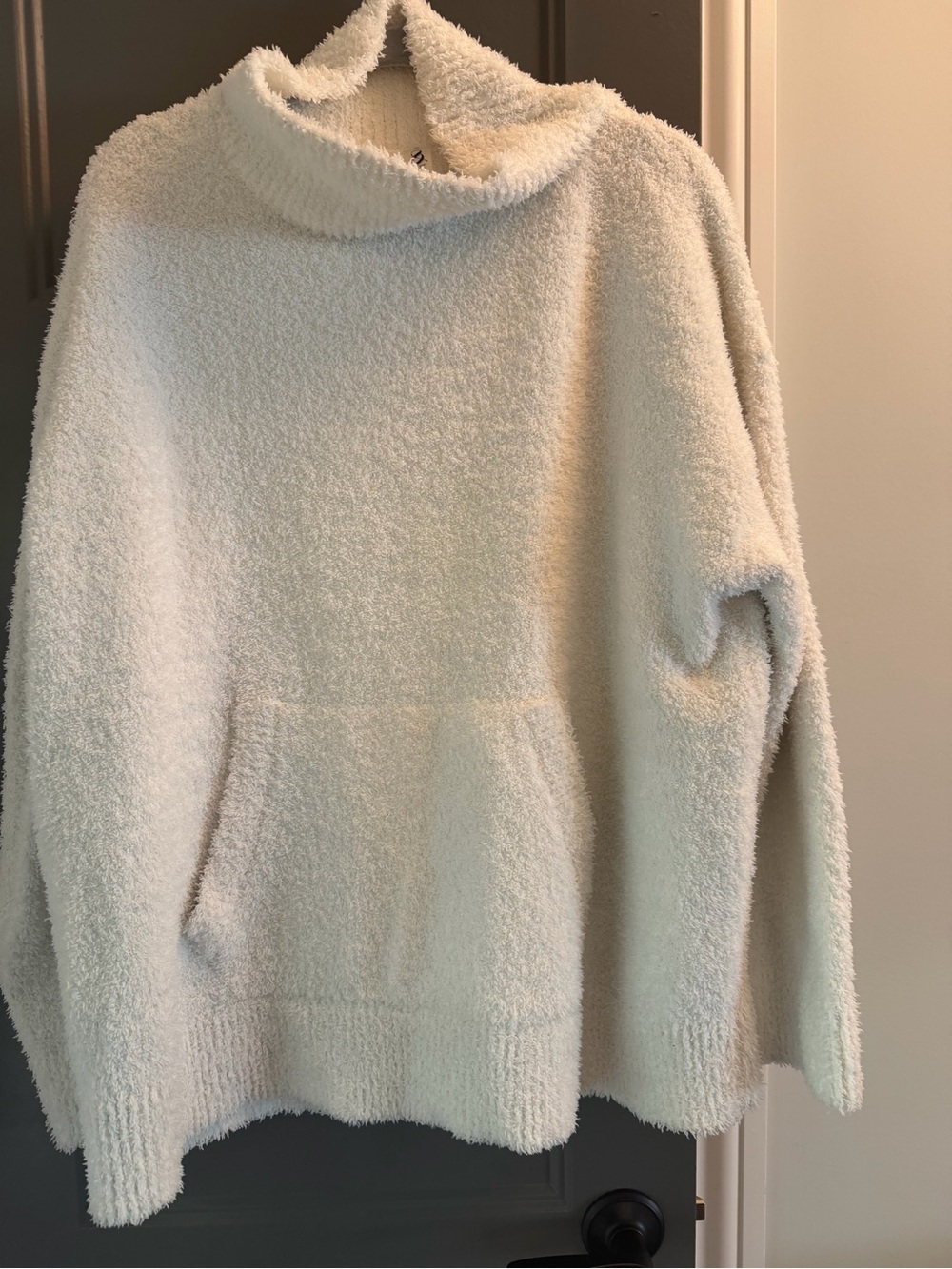 Lou & Grey Cream Plush Funnel neck oversized Sweater with Pocket